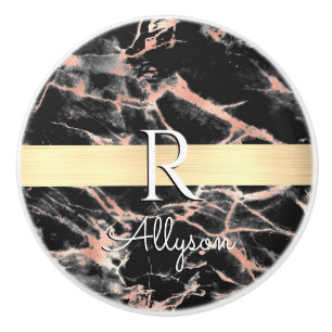 Blk & Ro Guld Marble Guld Pub, Wht Namn Monogram Knopp