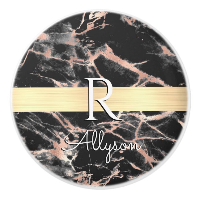 Blk & Ro Guld Marble Guld Pub, Wht Namn Monogram Knopp (Framsidan)