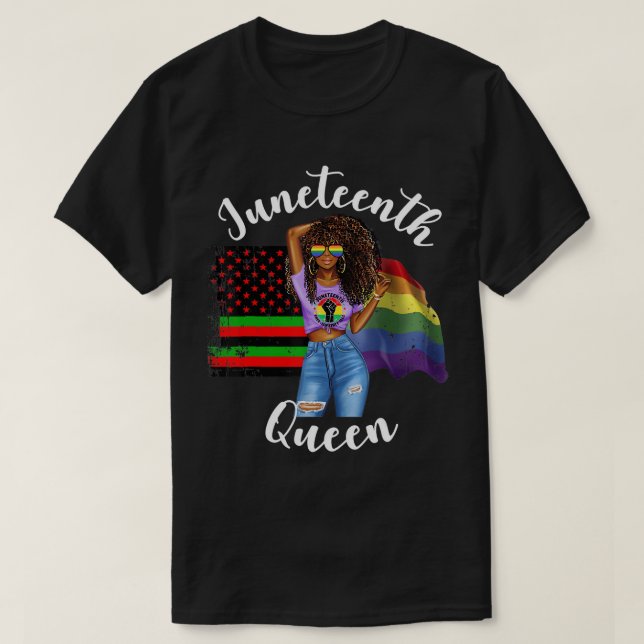 BLM Afro Hai, 1:e drottning Gay pride Flagga T Shirt (Design framsida)