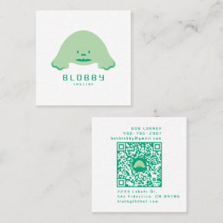 Blobby Karaktärslogotyp | Rolig maskot med QR-kod Fyrkantigt Visitkort