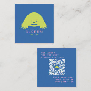Blobby Karaktärslogotyp   Rolig maskot med QR-kod Fyrkantigt Visitkort