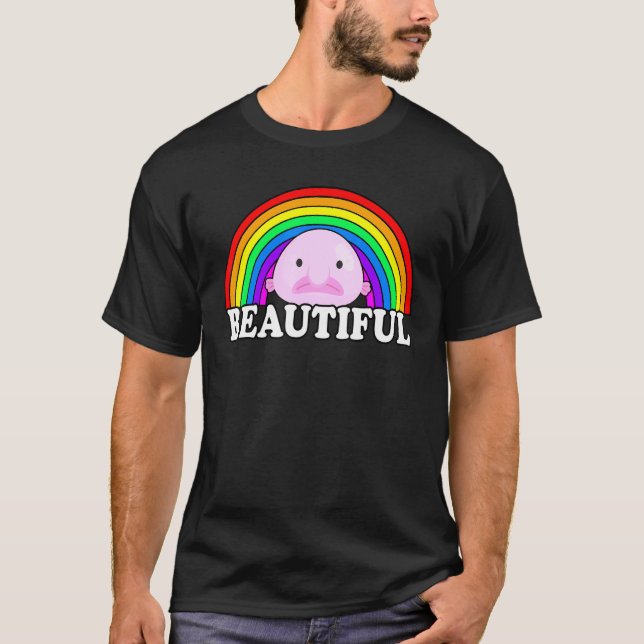 Blobfish är vacker Blobfish Membow Rainbow T Shirt (Framsida)