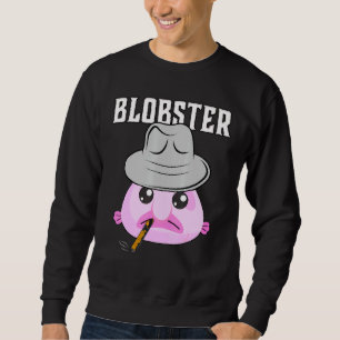 Blobfish Mobster Blobster Fish Fedora Hat and Ciga Lång Ärmad Tröja