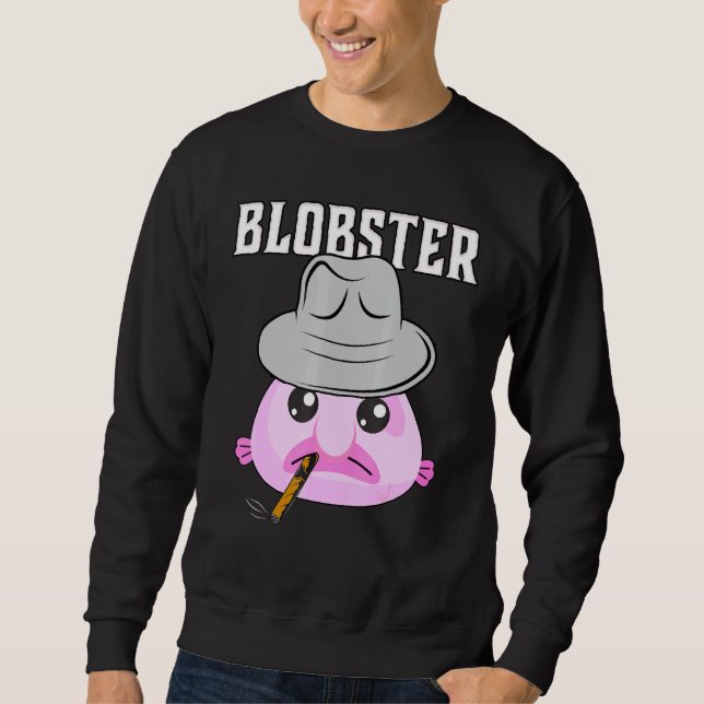 Blobfish Mobster Blobster Fish Fedora Hat and Ciga Lång Ärmad Tröja (Framsida)