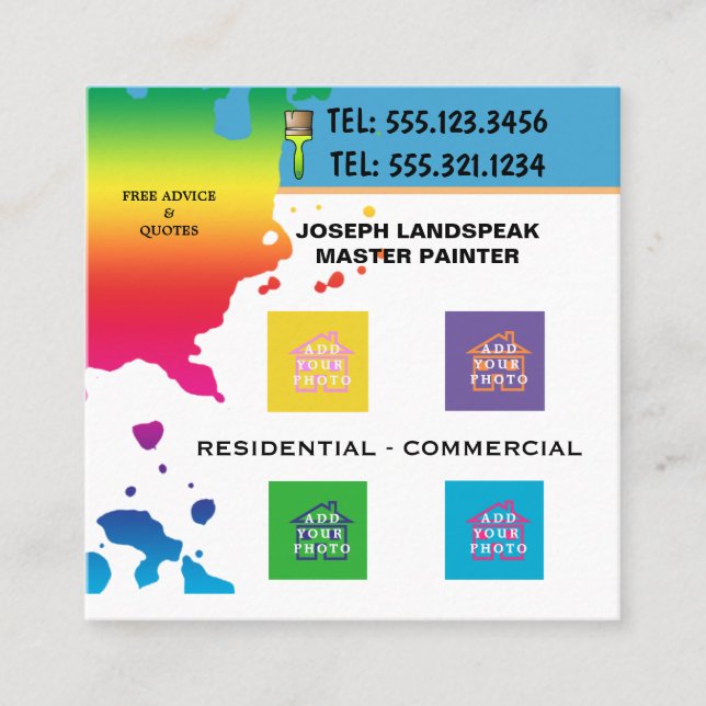 Blobsfärg för Professionell Painter och 4 foton Fyrkantigt Visitkort (Framsida)