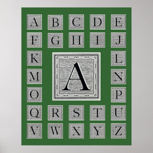 Block Brev ’A’ Woodcut Woodblock Initial Poster