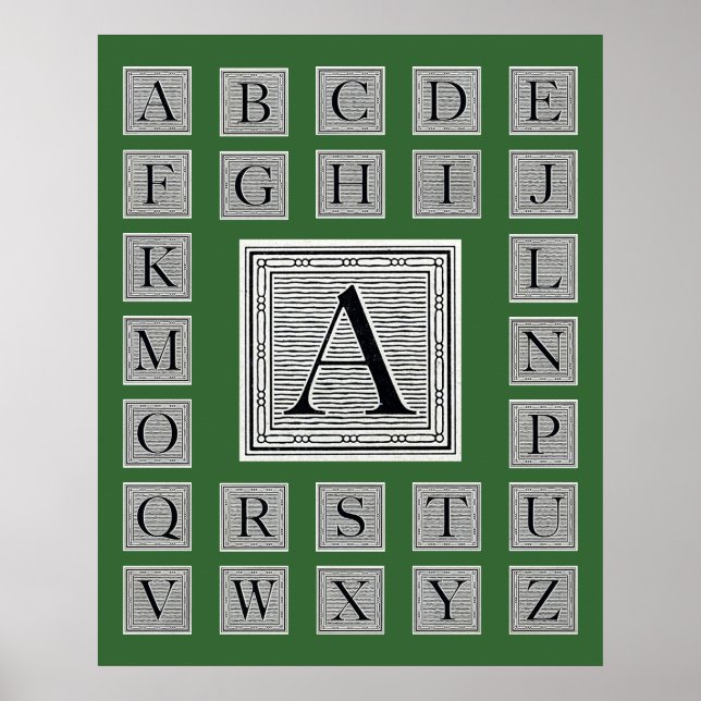 Block Brev ’A’ Woodcut Woodblock Initial Poster (Framsidan)