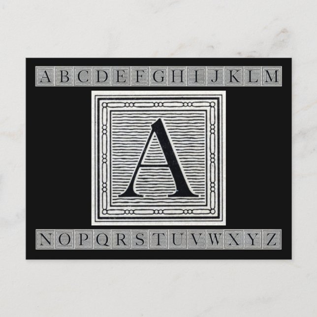 Block Brev ’A’ Woodcut Woodblock Initial Vykort (Framsida)