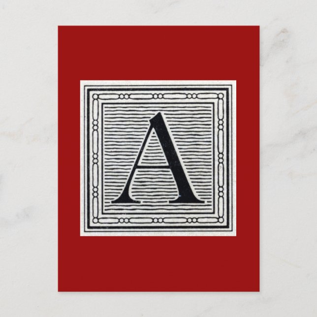 Block Brev ’A’ Woodcut Woodblock Initial Vykort (Framsida)