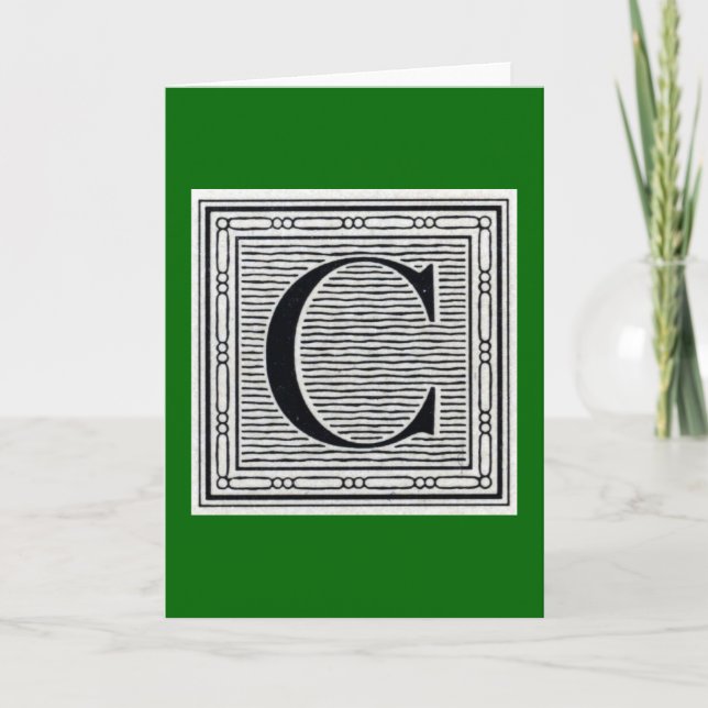 Block Brev ’C’ Woodcut Woodblock Inital Anteckningskort (Framsida)