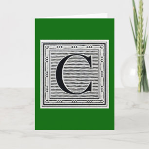 Block Brev ’C’ Woodcut Woodblock Inital Anteckningskort