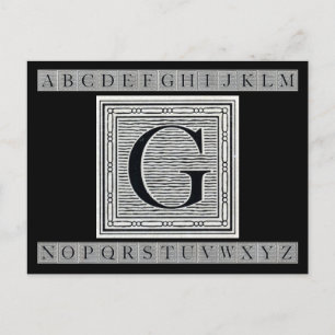 Block Brev ’G’ Woodcut Woodblock Inital Vykort