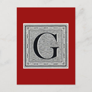 Block Brev ’G’ Woodcut Woodblock Inital Vykort