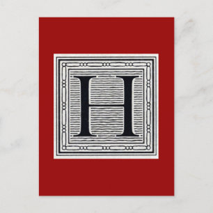 Block Brev ’H’ Woodcut Woodblock Inital Vykort
