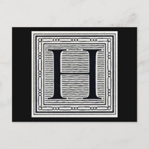 Block Brev ’H’ Woodcut Woodblock Inital Vykort