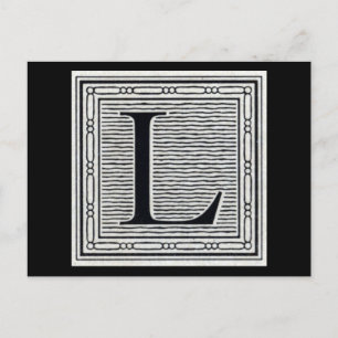 Block Brev ’L’ Woodcut Woodblock Inital Vykort