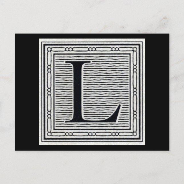 Block Brev ’L’ Woodcut Woodblock Inital Vykort (Framsida)