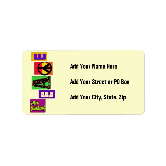 Block Brev Peace T-tröjor och gåvor Adressetikett (Framsidan)