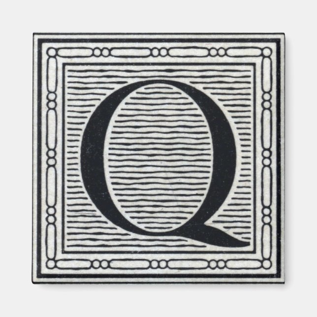 Block Brev ’Q’ Woodcut Woodblock Inital Magnet (Framsidan)