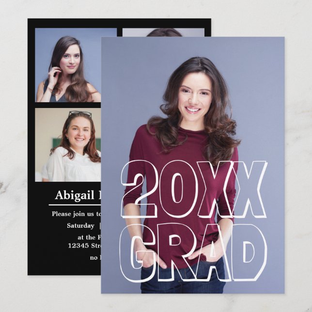 Block Brev White - Studenten-meddelande Inbjudningar (Fram/baksida)