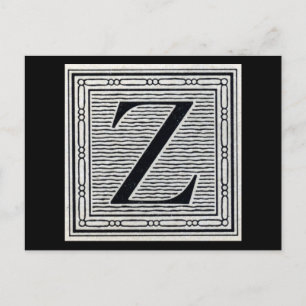 Block Brev ’Z’ Woodcut Woodblock Inital Vykort