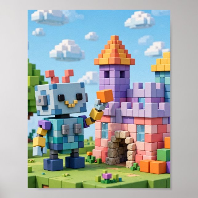 Block för Block — Voxel Robot Builder Affisch (Framsidan)