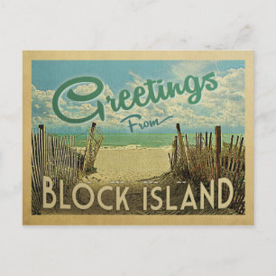 Block Island Beach Vintage resor Vykort