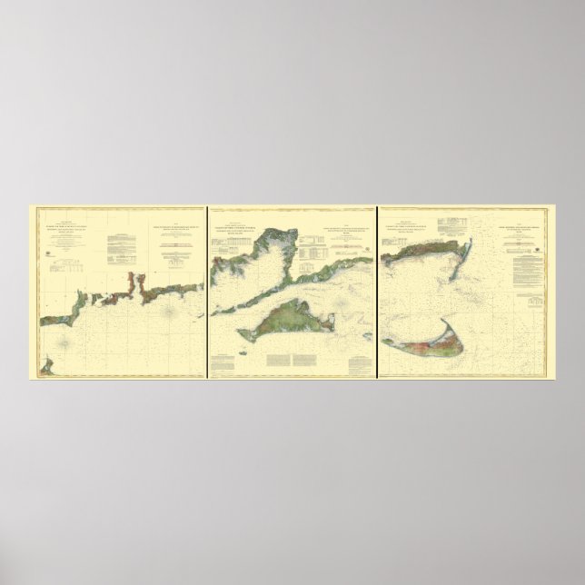 Block Island, Buzzard Bay, Nantucket och Martha's Poster (Framsidan)