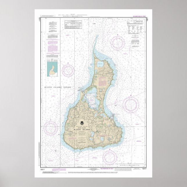 Block Island Nautical Chart 13217 Poster (Framsidan)