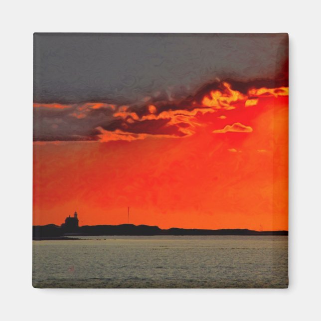 Block Island North Lighthouse vid Sunset Painting Magnet (Framsidan)
