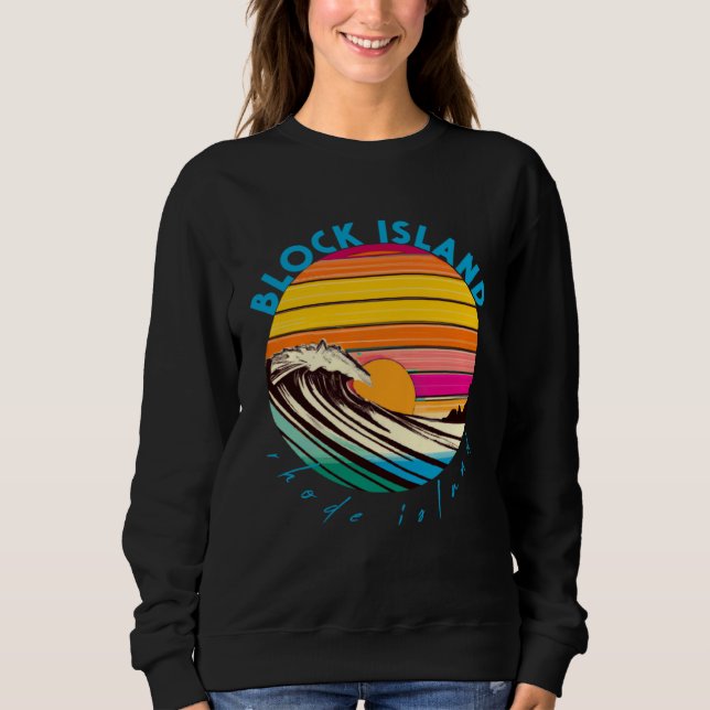 Block Island Retro 1980s Style Rhode Island Beach T Shirt (Framsida)