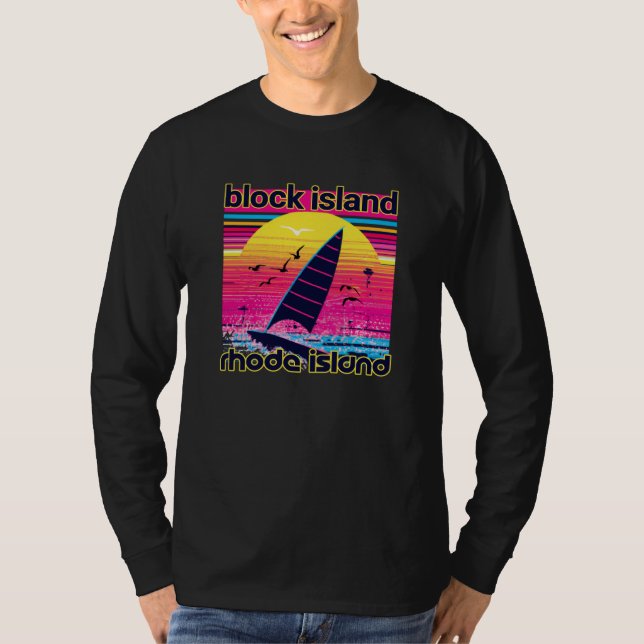Block Island Retro 80s Style Souvenir Beach T Shirt (Framsida)