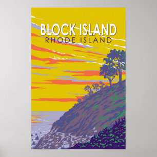 Block Island Rhode Island Resa Konst Vintage Poster