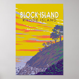 Block Island Rhode island Travel Art Vintage  Poster