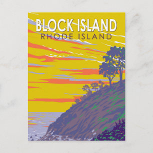 Block Island Rhode island Travel Art Vintage  Vykort