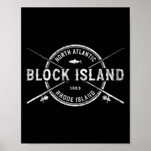 Block Island Ri Vintage Crossed Fishods Rods Poster