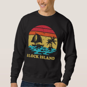 Block Island Sailing Vintage Handflatan Träd Sailb Lång Ärmad Tröja