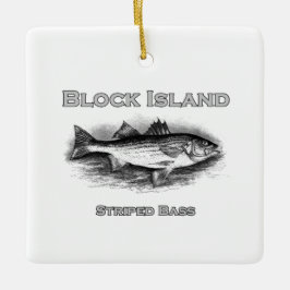 Block Island Vintage Stripe Bass Logotyp Julgransprydnad Keramik