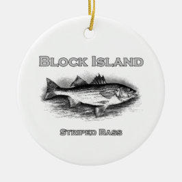 Block Island Vintage Stripe Bass Logotyp Julgransprydnad Keramik