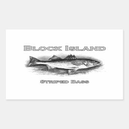 Block Island Vintage Stripe Bass Logotyp Rektangulärt Klistermärke