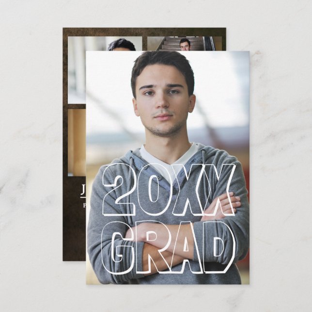 Block Letters Leather 3x5- Graduation Announcement Inbjudningar (Fram/baksida)