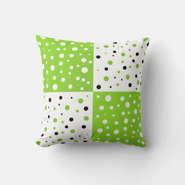 Block Lime Black & White Polka Dot Färg Kudde (Framsida)
