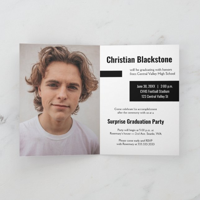 Block med svart trefoto Studenten Inbjudan (Inuti)