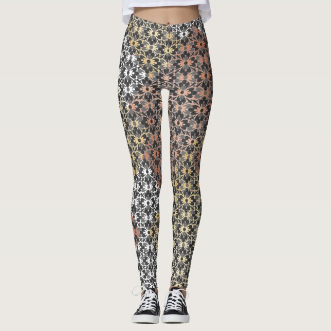 Block och blommor i färg leggings (Framsida)