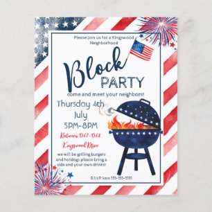 Block party 4:e juli, granne till BBQ street party Flygblad