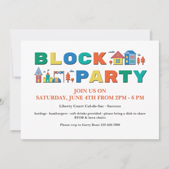 Block Party Färg Inbjudningar (Framsida)