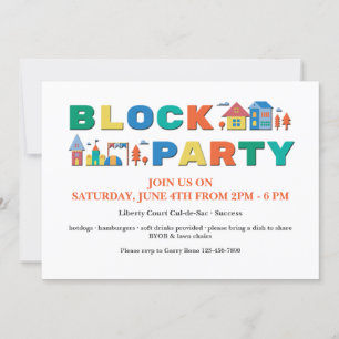 Block Party Färg Inbjudningar