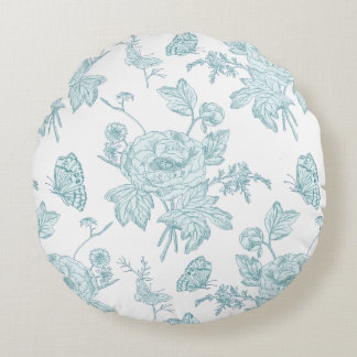 Block Print Aqua Round Throw Pillow Rund Kudde