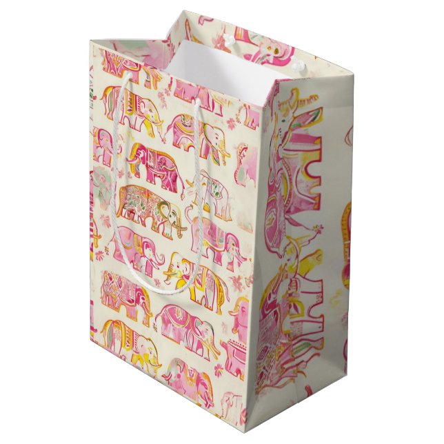 Block Print Elephant Papper Gift Bag - Rustic Indi (Baksidan Vinklad)