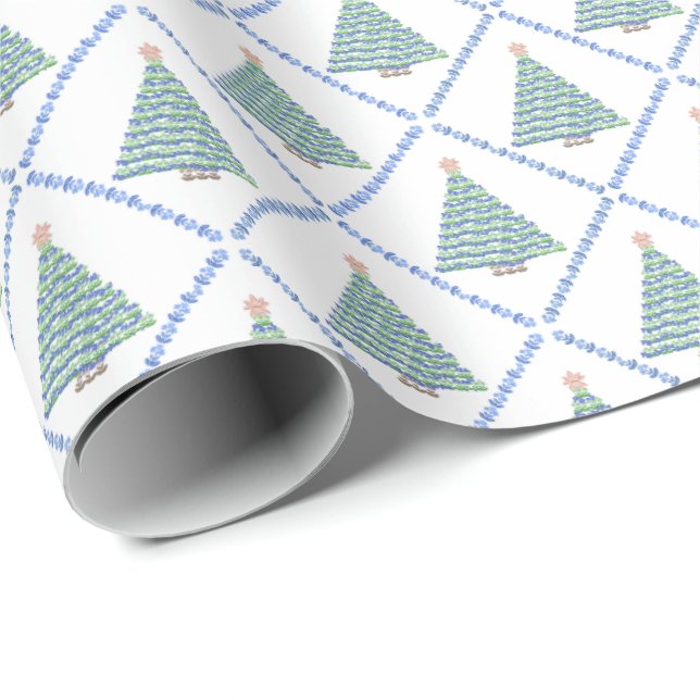 Block Print Flower Christmas Wrapping Paper Presentpapper (Rullad Hörn)